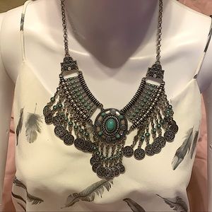 Bohemian/Native Silver & Turquoise Statement Necklace